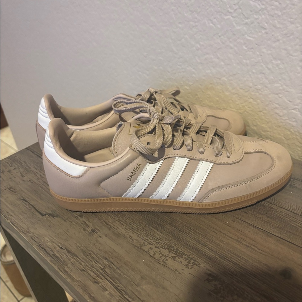 adidas Samba Tan and White Athletic Shoes